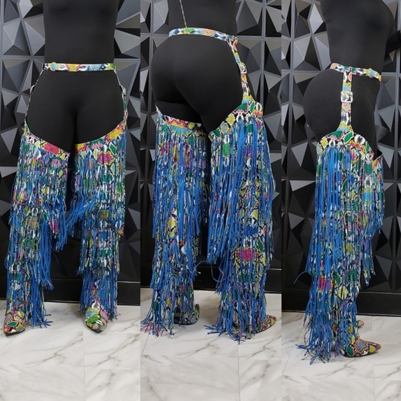 Shoes - Multi Snake Fringe Chap Style Boots
